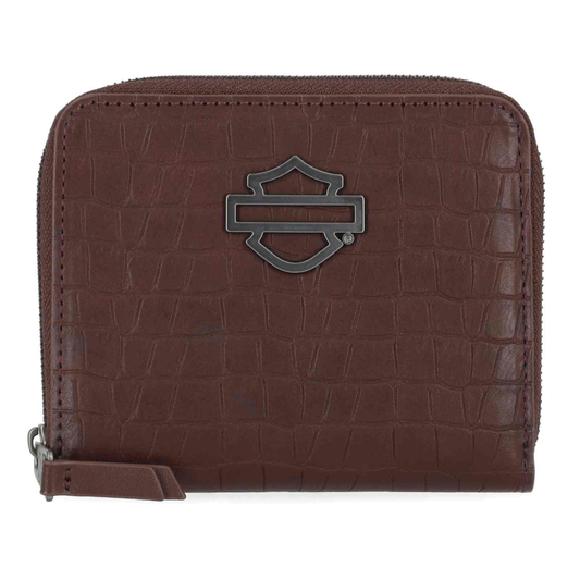 Harley-Davidson® Women's Metal Bar & Shield Croco Small Zip Around Wallet - Maroon