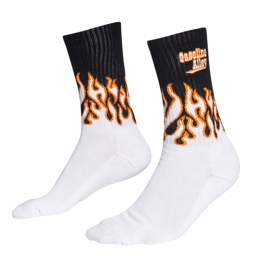 Gasoline Alley Crew Sock - White Flames