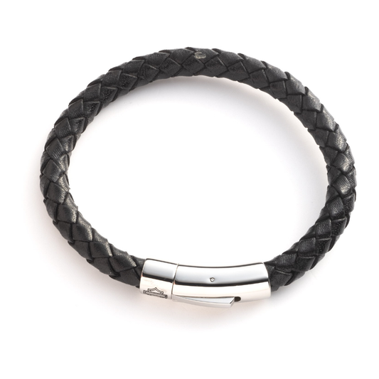 Harley-Davidson® Men's 8" Braided Leather Bangle Bracelet with Bar & Shield Logo