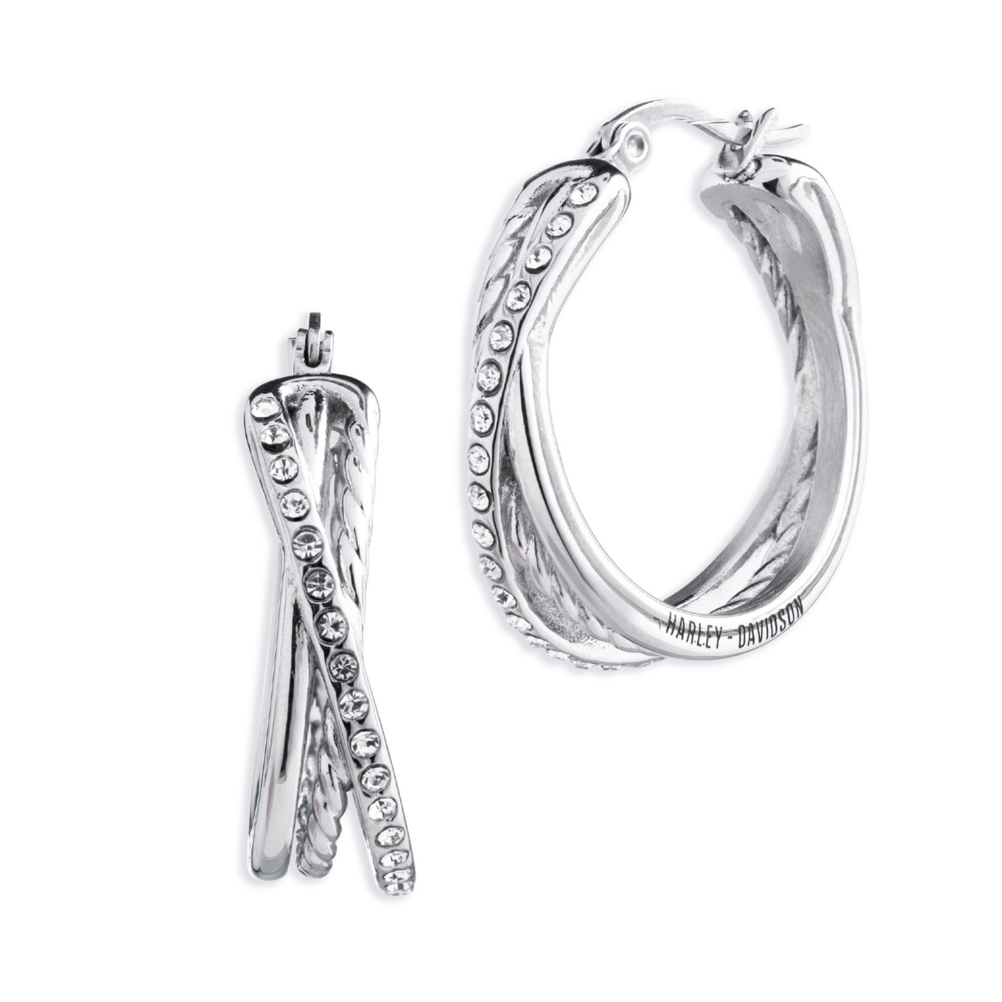 Harley-Davidson® Women's H-D Script Bling Twisted Click-It Hoop Pave Earrings