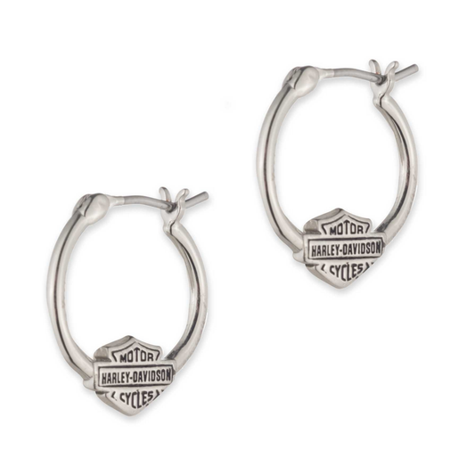 Harley-Davidson® Women's Bar & Shield Logo Brass Plated Hoop Earrings - Silver