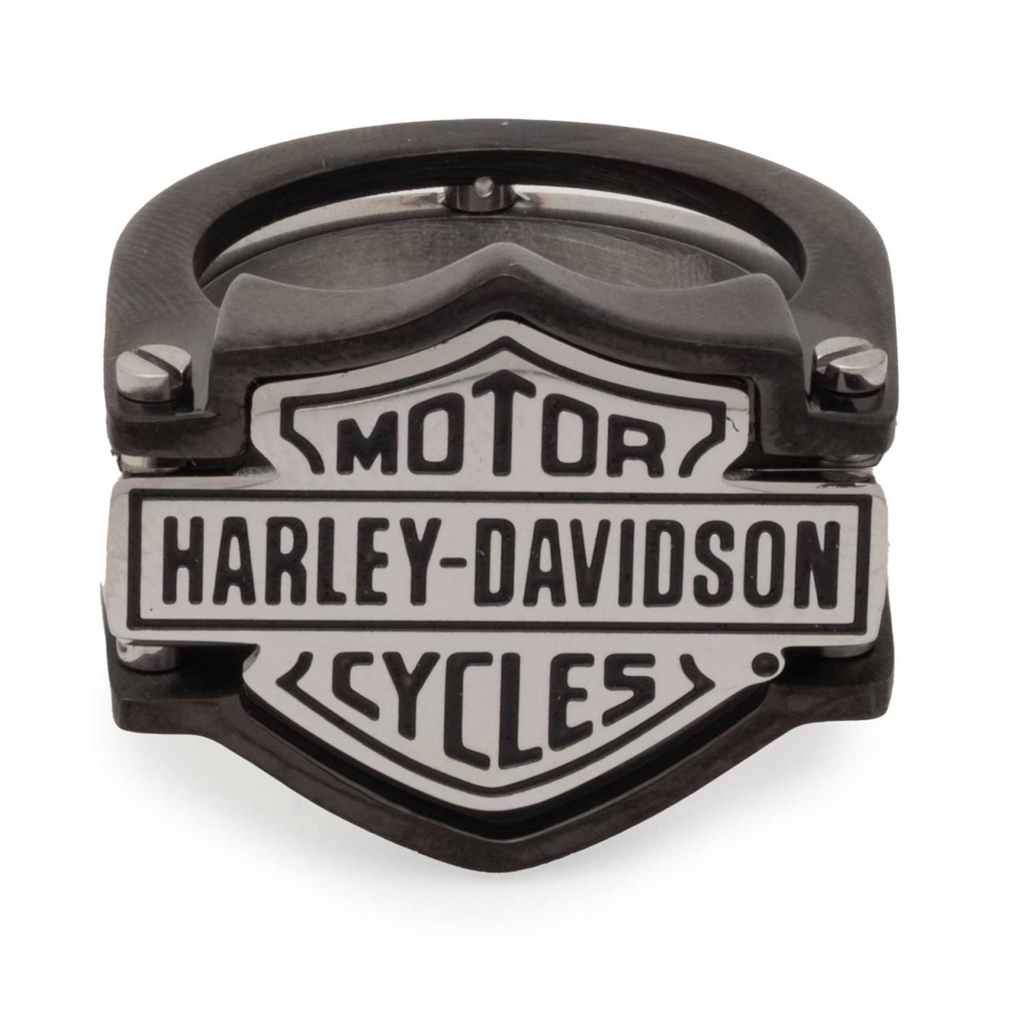 Harley-Davidson® Men's Two-Tone Bar & Shield Bolt Stainless Steel Ring - Black