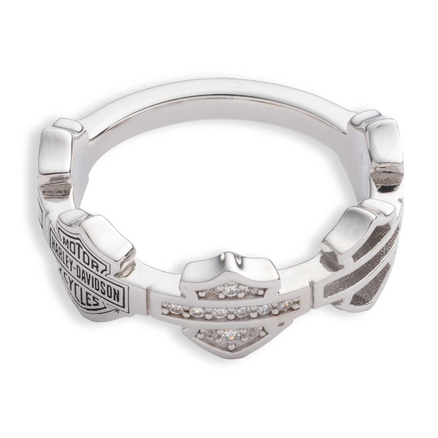 Harley-Davidson® Women's Crystal Multi Bar & Shield Logos Silver Plated Ring
