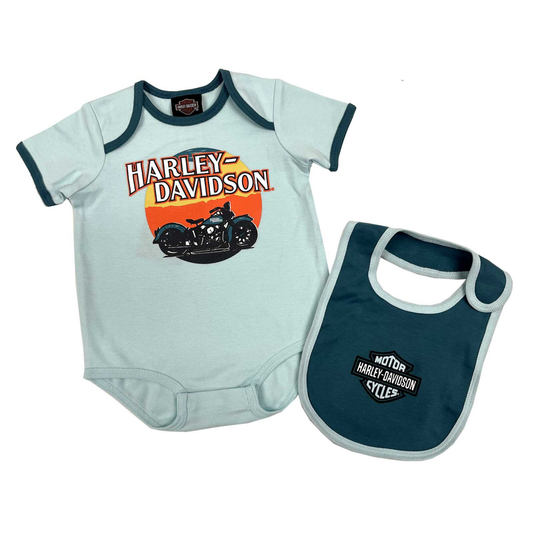 Harley-Davidson® Girls' Short Sleeve Creeper & Bib Set - Teal