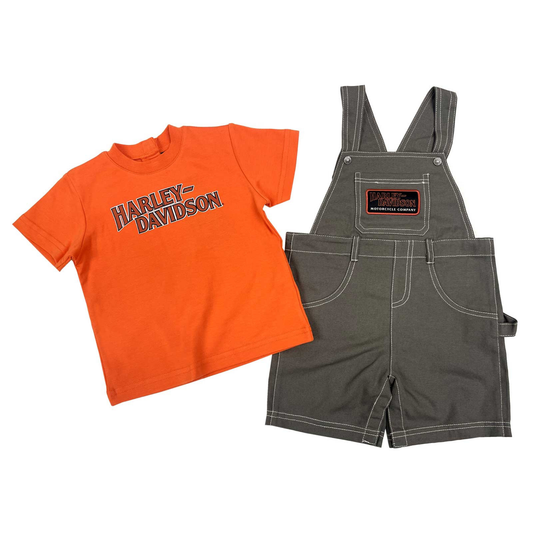 Harley-Davidson® Boys' 2-Piece Canvas Shortall w/ Tee - Orange/Tan