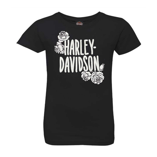 Harley-Davidson® Girls' H-D Roses Short Sleeve Tee - Black