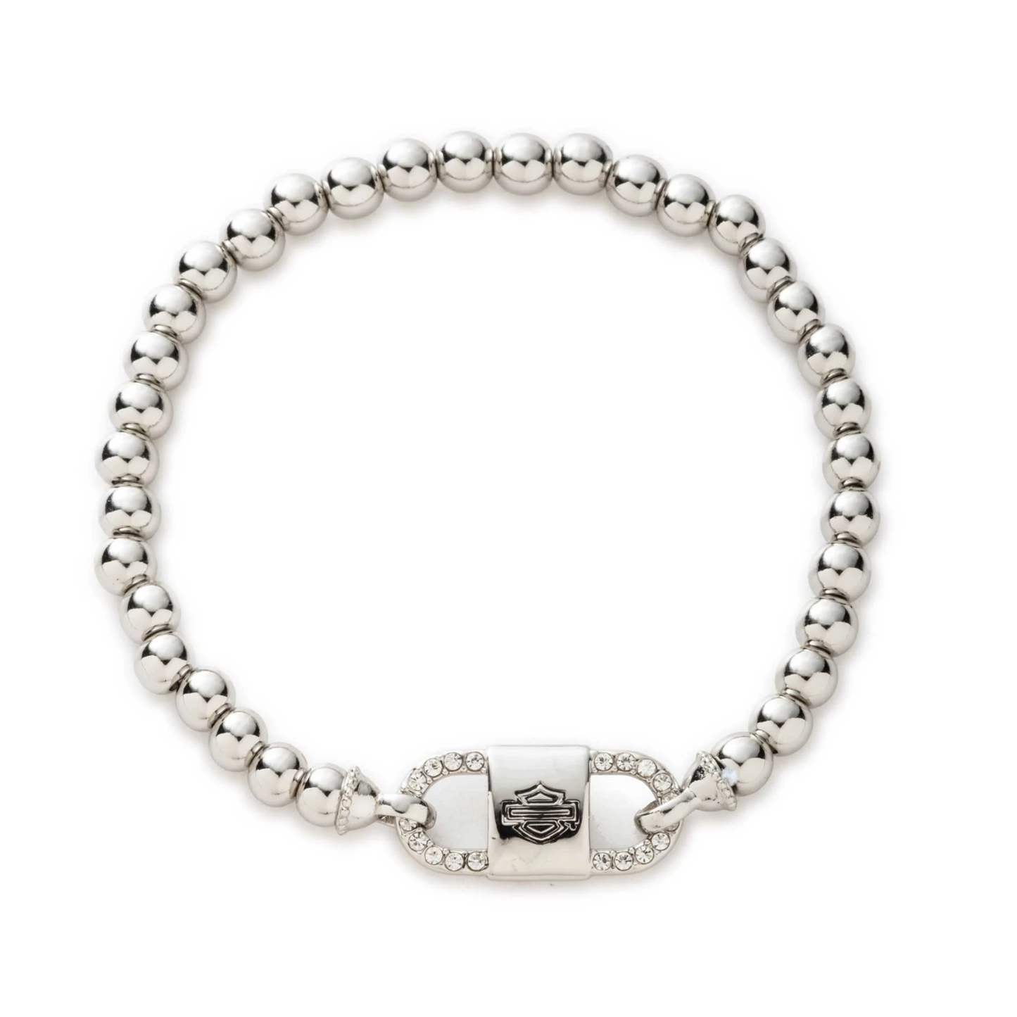 Harley-Davidson® Women's Embellished Bar & Shield Link Stretch Bracelet - Silver