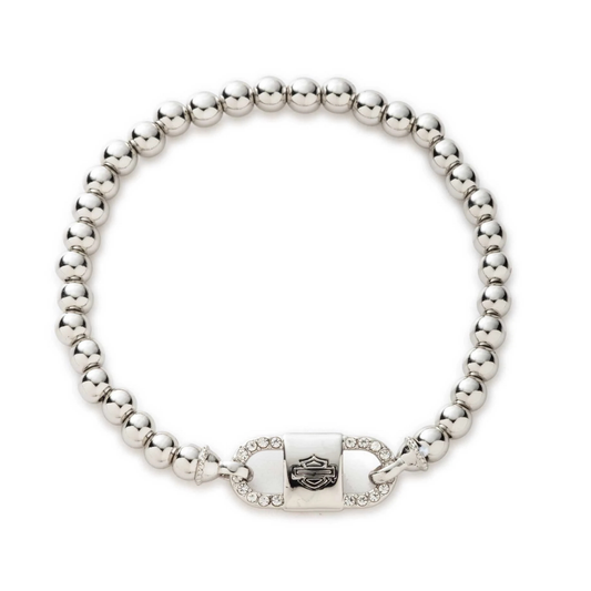 Harley-Davidson® Women's Embellished Bar & Shield Link Stretch Bracelet - Silver