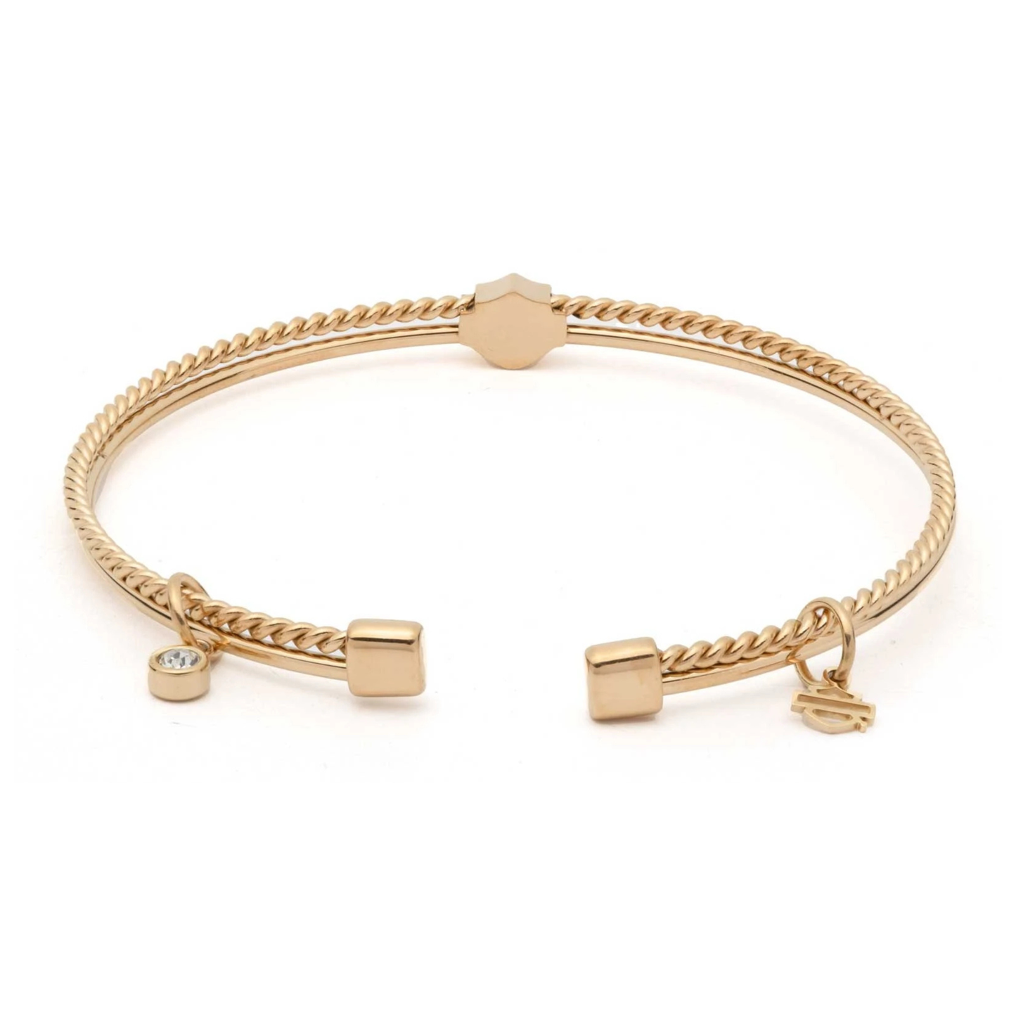 Harley-Davidson® Women's Bar & shield Crystal Charms Textured Cuff Bracelet - Gold
