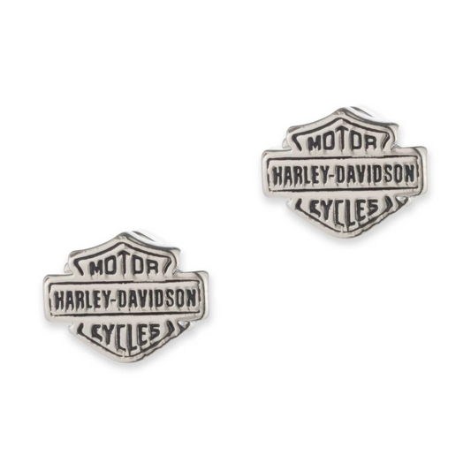 Harley-Davidson® Women's 10mm Script Bar & Shield Logo Stud Earrings - Silver
