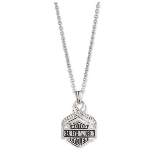 Harley-Davidson® Women's Bar & Shield Crystal Twist Pendant Necklace