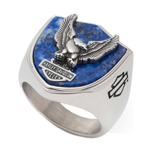 Harley-Davidson® Men's Flying Eagle Crest Ring - Stainless Steel & Sodalite Stone