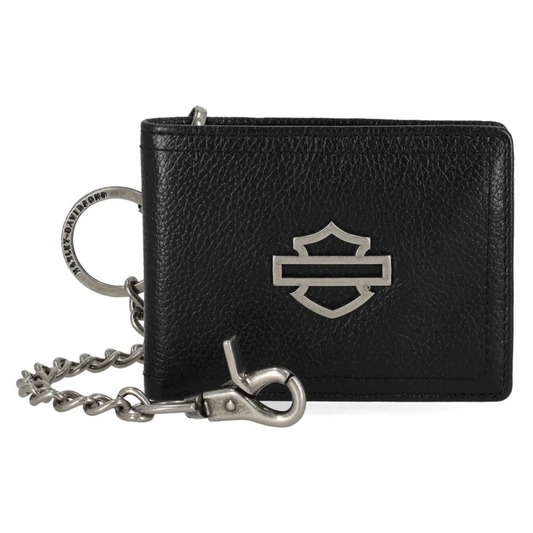 Harley-Davidson® Men's Open B&S Slimfold Biker Chain Leather Wallet - Black