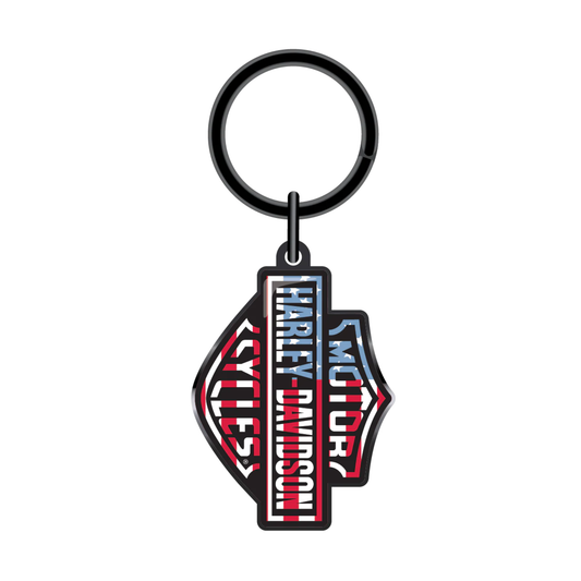 Harley-Davidson® Domed Red/White/Blue B&S Keychain
