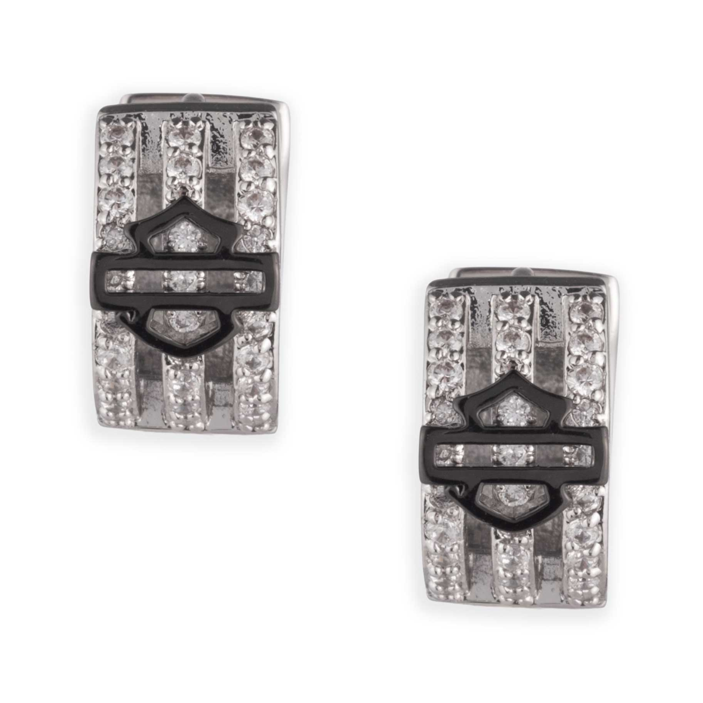 Harley-Davidson® Women's Pave Crystal Bar & Shield Huggie Hoop Earrings