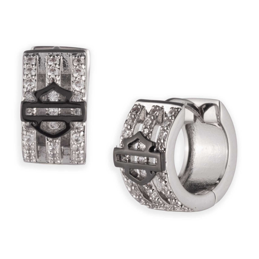 Harley-Davidson® Women's Pave Crystal Bar & Shield Huggie Hoop Earrings