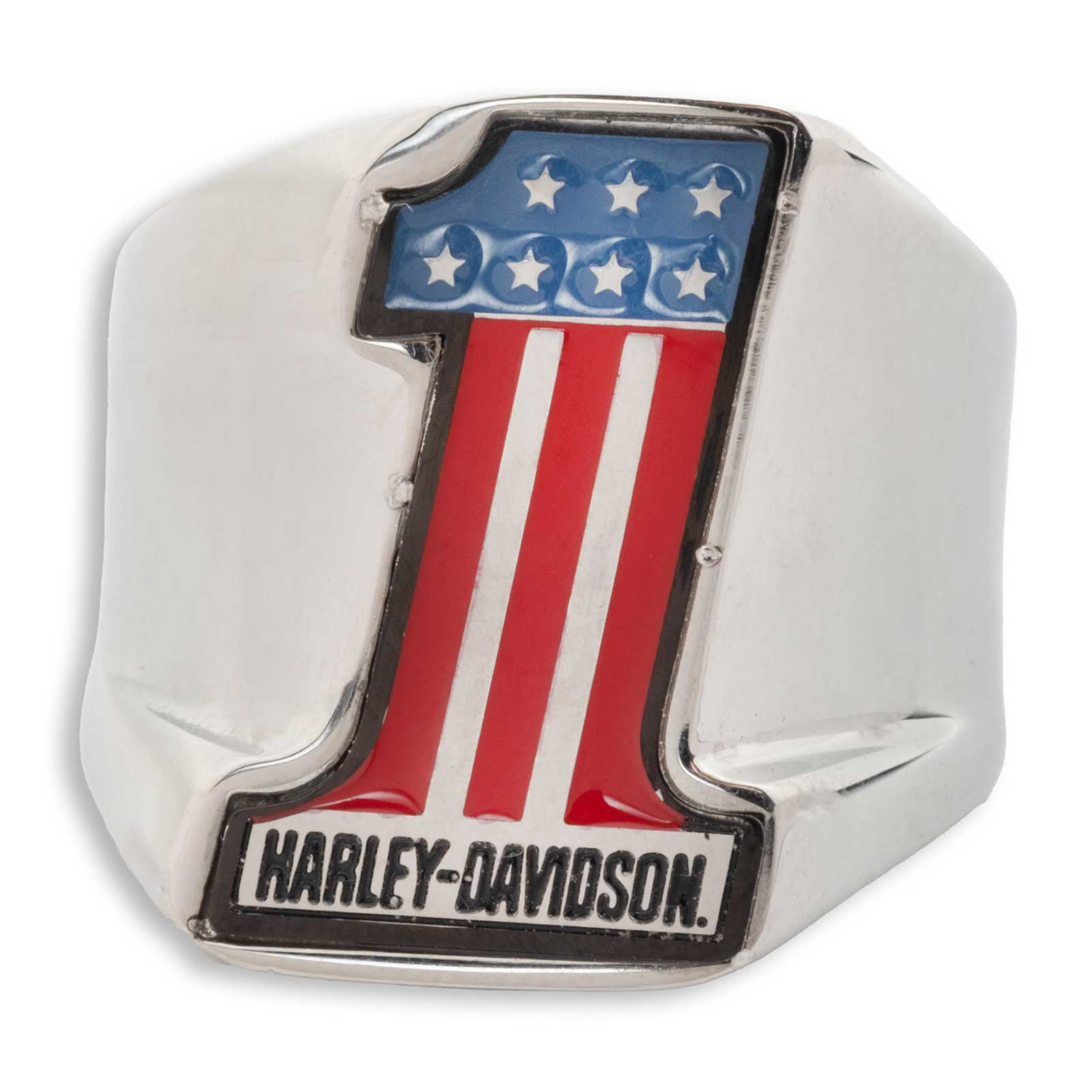 Harley-Davidson® Men's #1 RWB USA Logo Stainless Steel Ring - Silver Finish