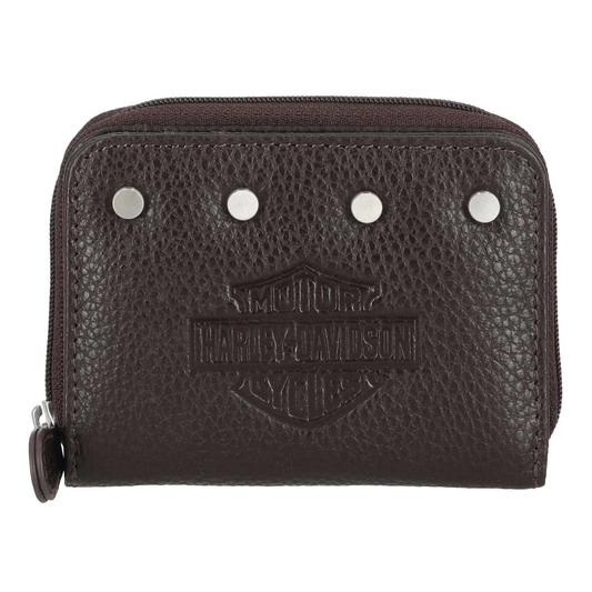 Harley-Davidson® Women's Core Stud B&S Leather Zip Z/A Case Wallet - Dark Brown