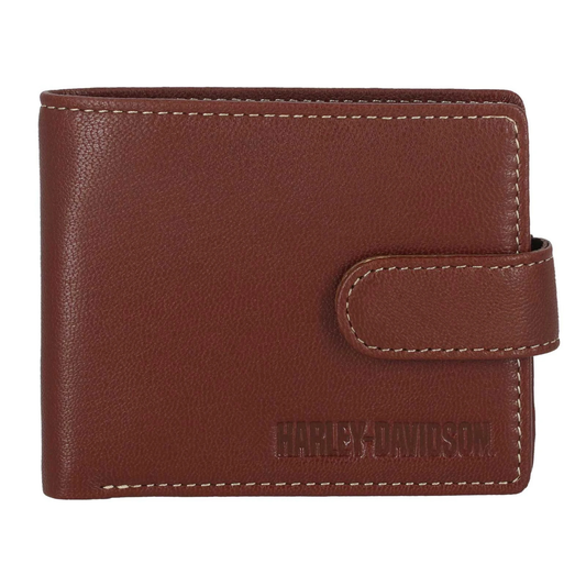 Harley-Davidson® Men's Snap Genuine Leather Billfold Wallet w/ Coin Pocket - Brown