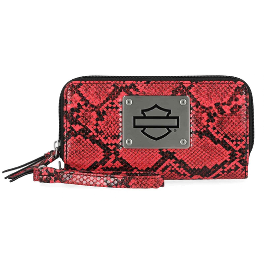 Harley-Davidson® Women's Python Print B&S Logo RFID Zip Around Wristlet - Pink
