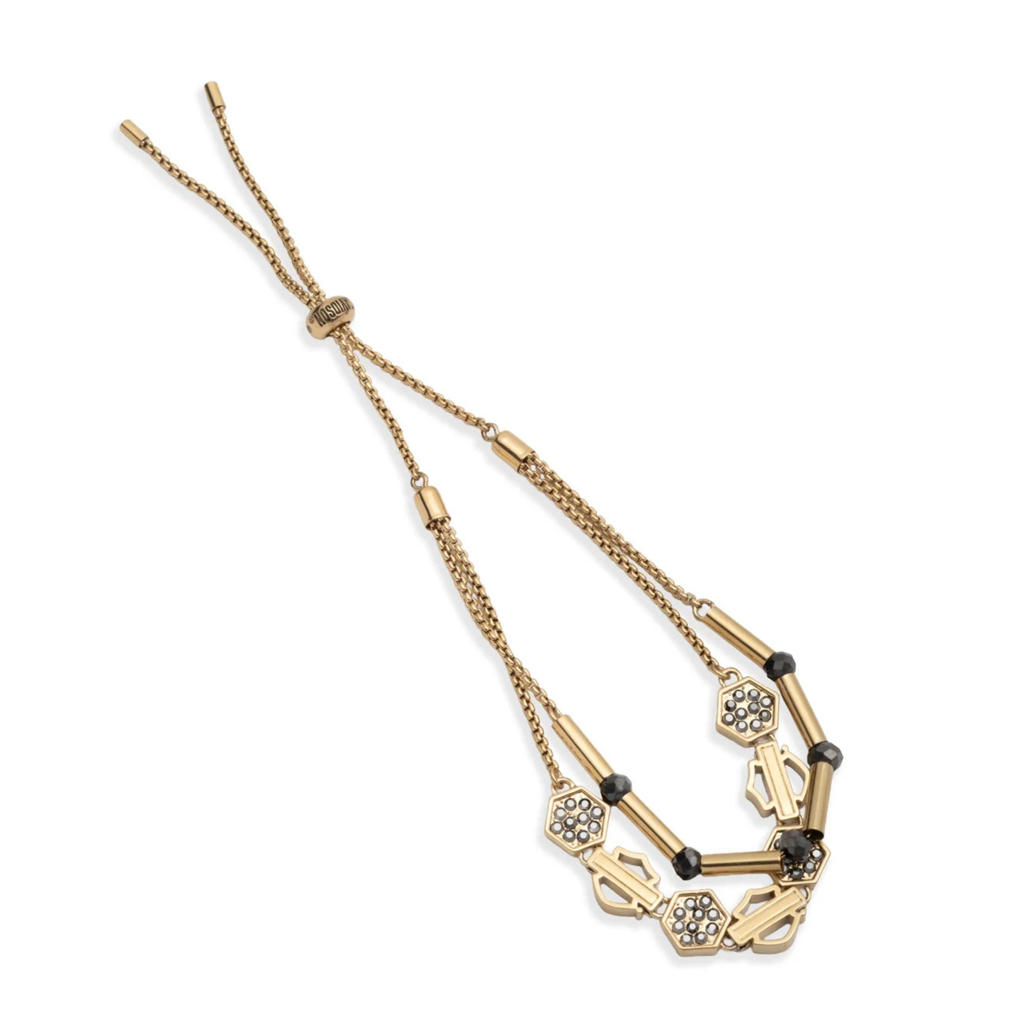 Harley-Davidson® Women's Bar & Shield Stone Adjustable Slider Bracelet - Gold