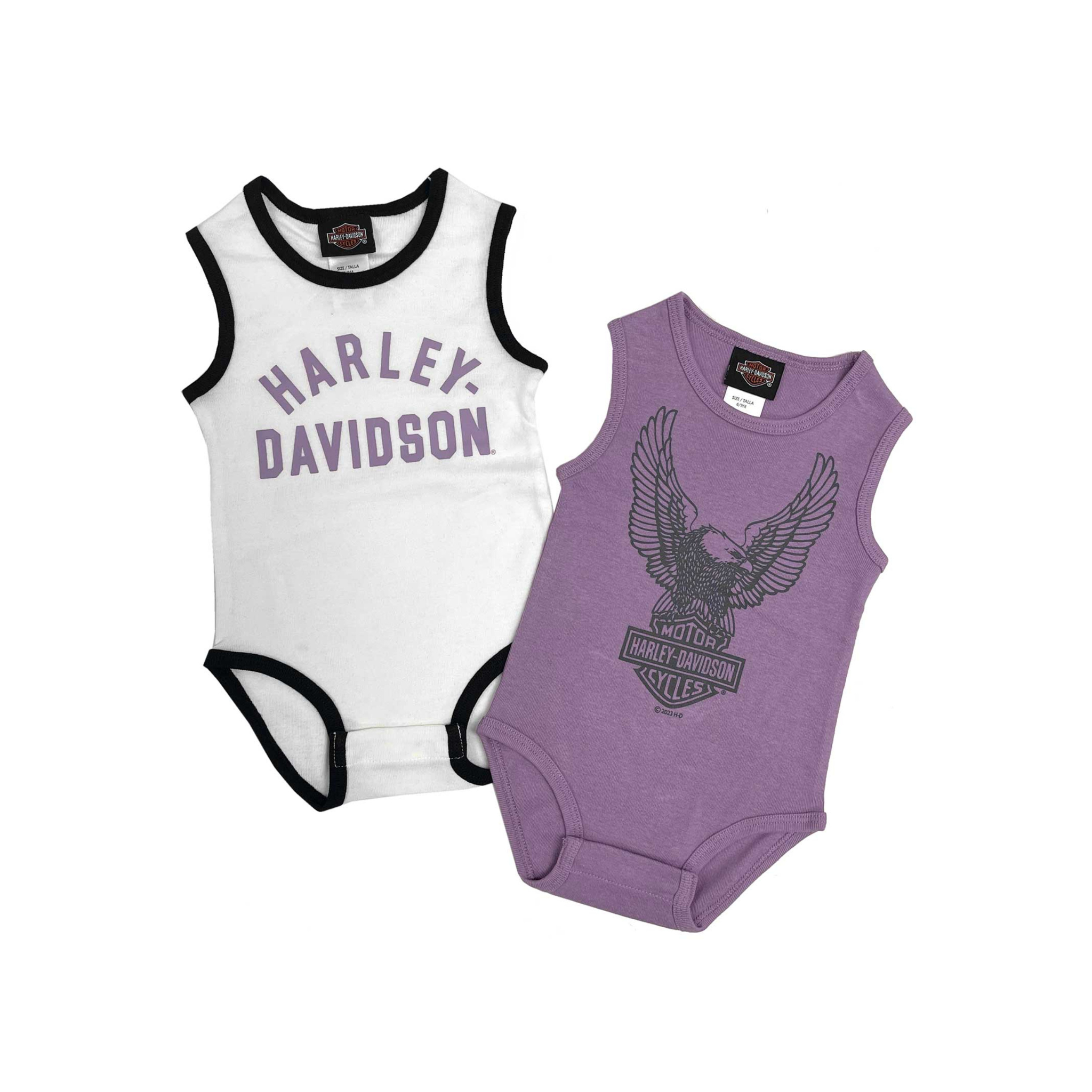 Harley Davidson Baby Girls 2 Pack Rib Sleeveless Bodysuit Set Lave Gasoline Alley Harley Davidson