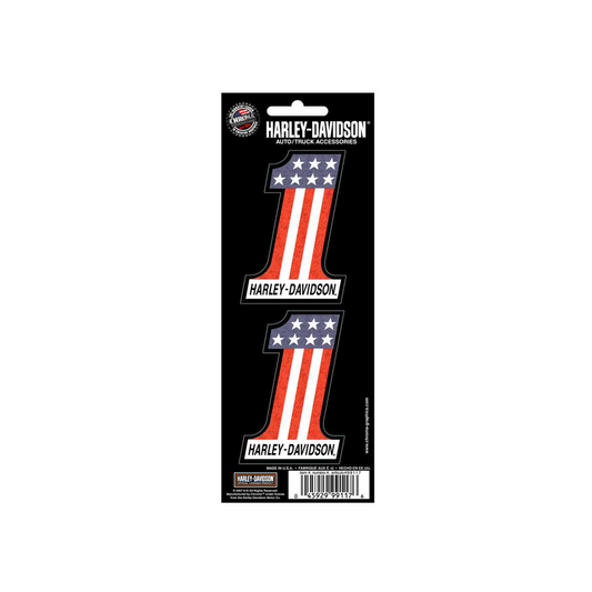 Harley-Davidson® #1 Red/White/Blue 2-Piece Holographic Decals - 3" x 2"