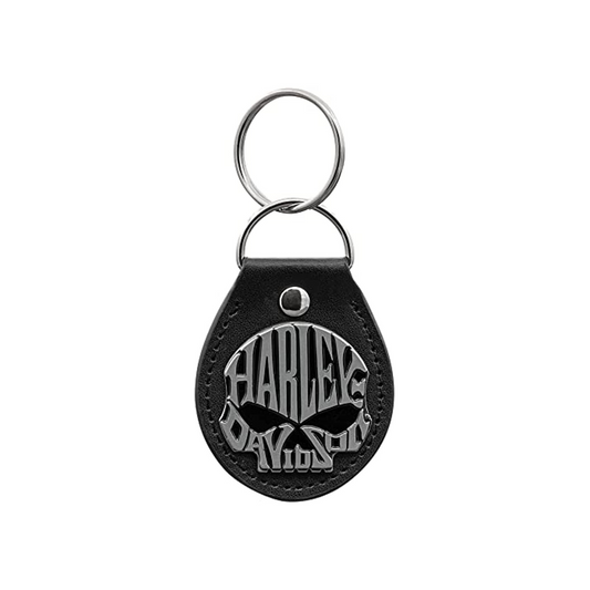 Harley-Davidson® Willie G Skull Text Logo Vinyl Fob Key Chain - Black & Silver