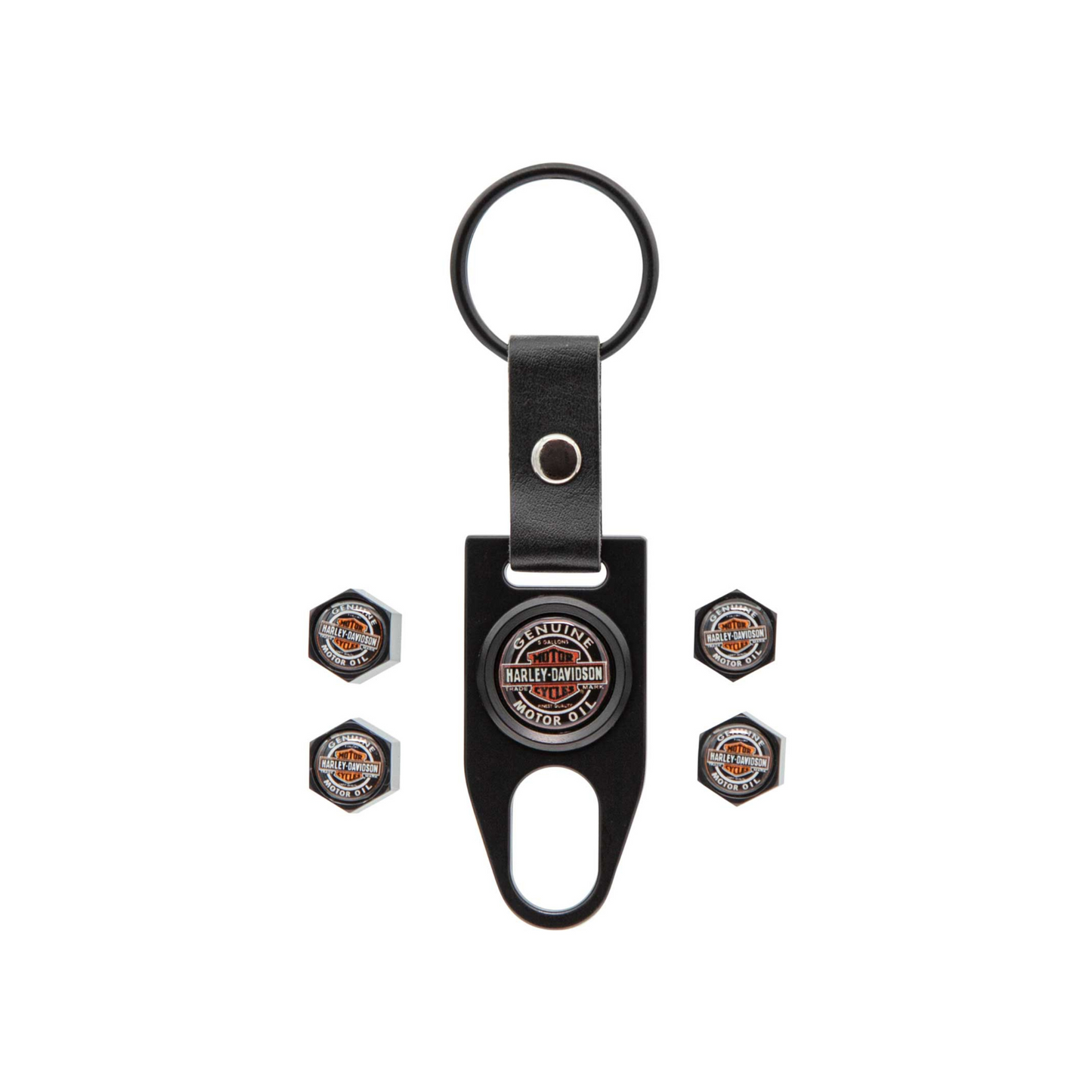 Harley-Davidson® Vintage Genuine Motor Oil Valve Stem Covers & Key Chain - Black