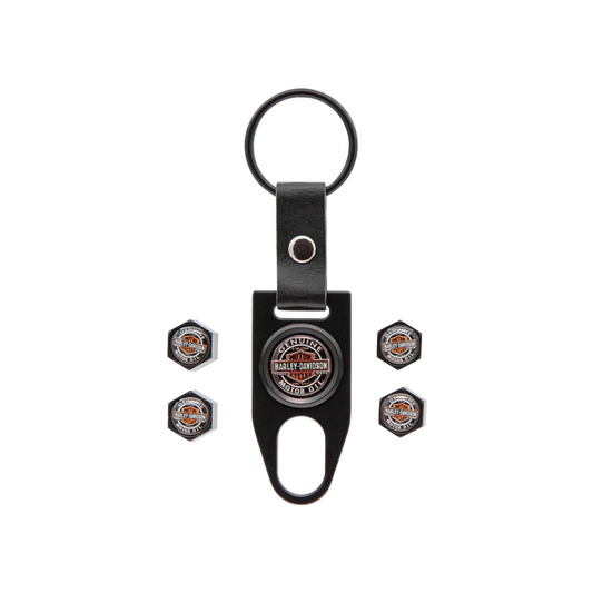 Harley-Davidson® Vintage Genuine Motor Oil Valve Stem Covers & Key Chain - Black