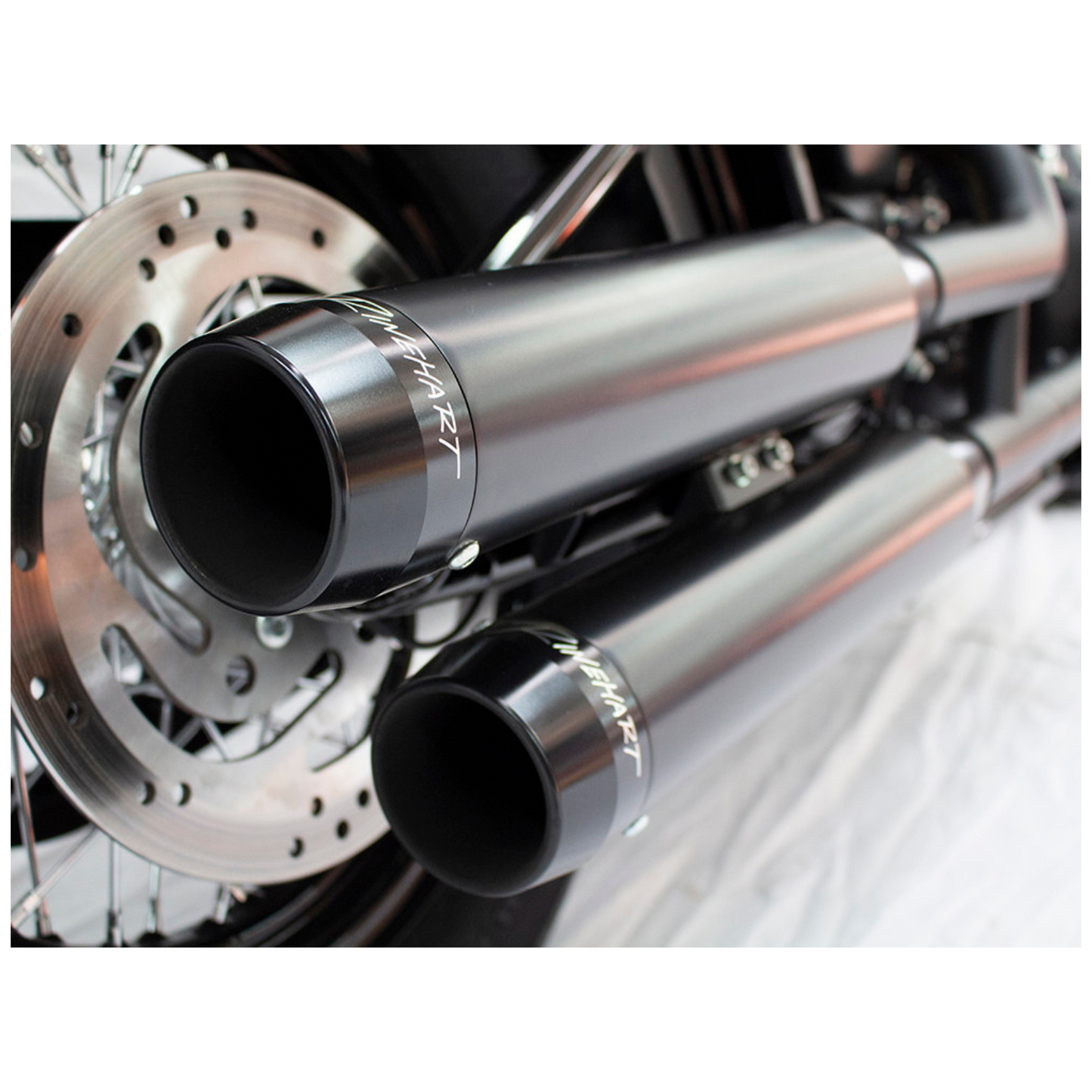 Rinehart Exhaust - 3-1/2in. Slip-On Mufflers – Black with Black Contrast Cut End Caps - M8 Softail