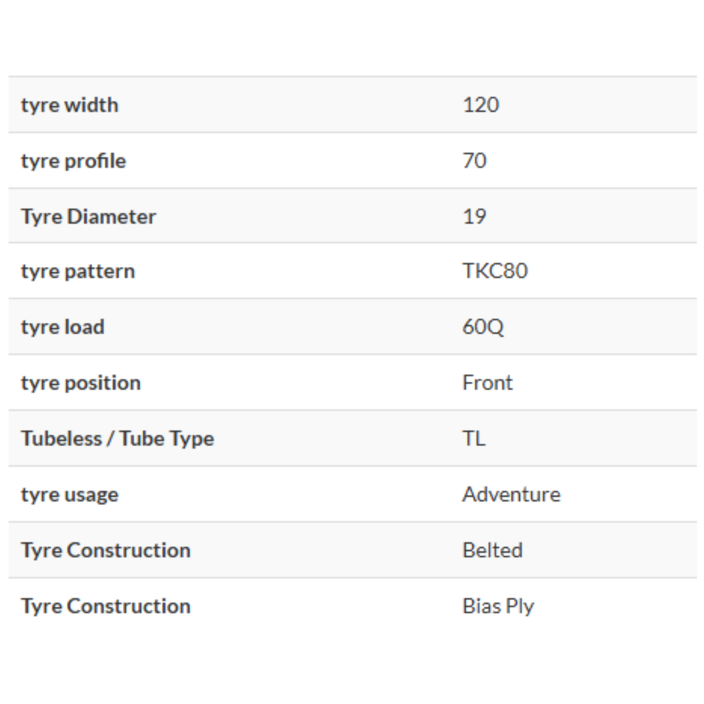 Continetal - TKC80 - 120/70R19 - Front