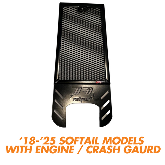 Rad Guard - M8 Softail Oil Cooler Protective Guard - Black with Engine Guard ONLY FITS IF YOU HAVE A CRASH BAR