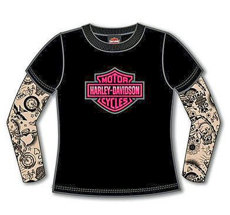 Harley-Davidson® Toddler Girls T-Shirt with Tattoo Sleeves