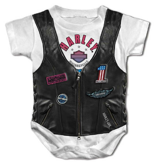 Harley-Davidson® Baby Girls Faux Leather Vest Short Sleeve Creeper