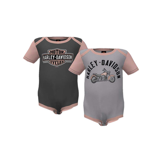 Harley-Davidson® Baby Girls' 2-Pack Colorblocked Rib Creeper Set - Grey/Pink