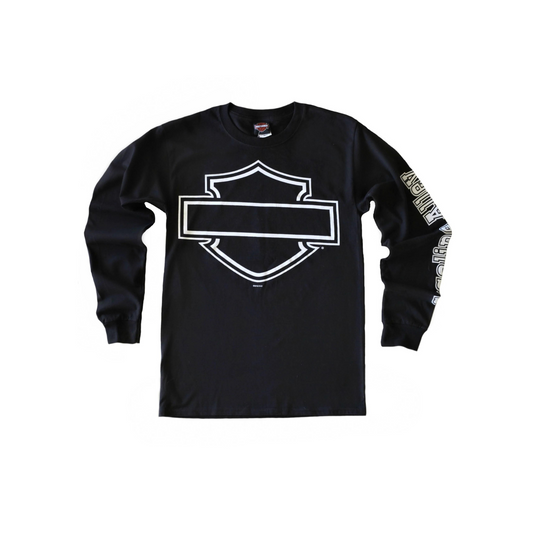 Gasoline Alley Harley-Davidson® Bar & Shield Long Sleeve Dealer Tee – Black/White