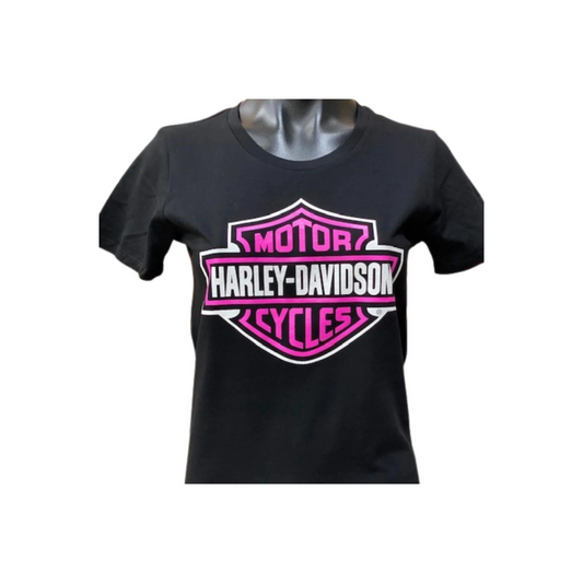 Gasoline Alley Harley-Davidson® Ladies Bar & Shield Dealer Tee – Black/Pink