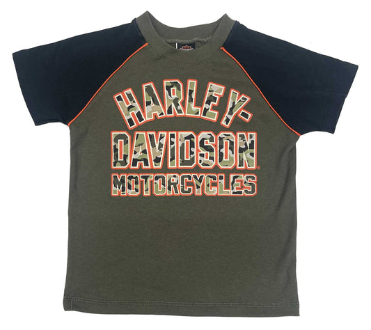 Harley-Davidson® Boys' Camo H-D Raglan Short Sleeve Tee - Green & Black