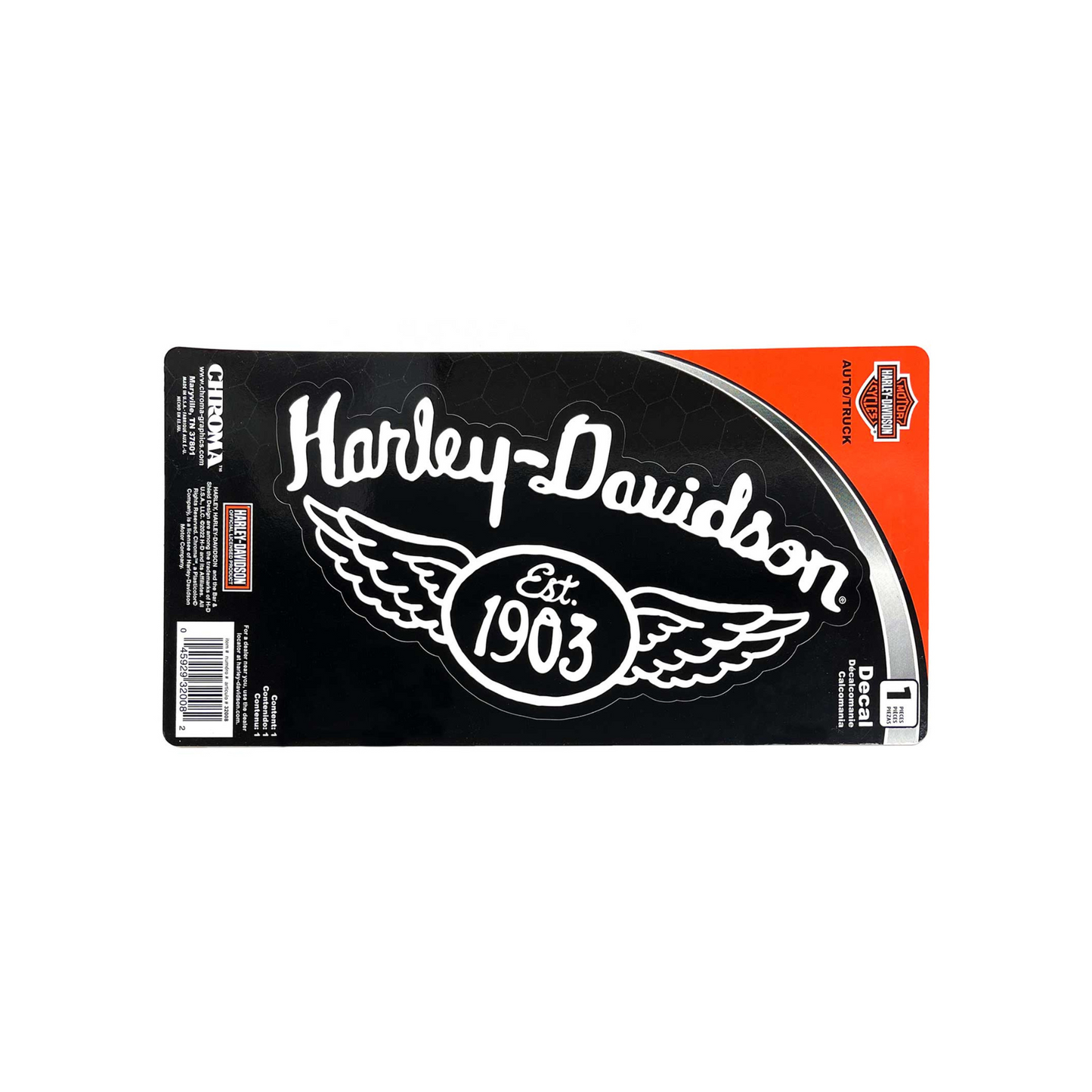 Harley-Davidson® Winged 1903 H-D Large Decal - Black & White - 6’’ x 12"