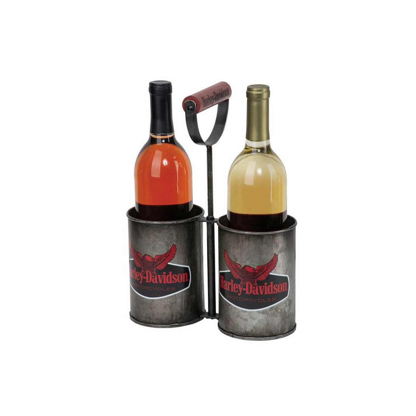 Harley-Davidson® Metal Wine Bottle Caddy - Wooden Handle