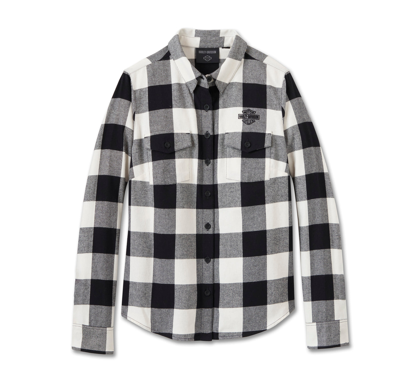 Harley-Davidson® Women's Retro Long Sleeve Flannel Shirt - Plaid - Cloud Dancer & Harley Black