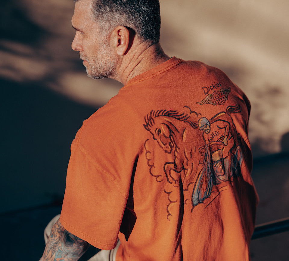 Harley-Davidson® Men's Dickies x H-D Horsepower Heavyweight Pigment Dyed Tee - Vintage Orange