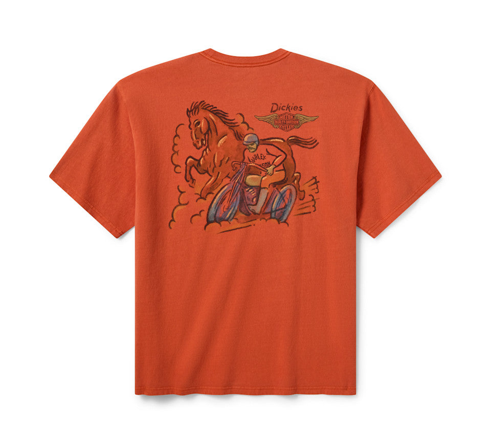 Harley-Davidson® Men's Dickies x H-D Horsepower Heavyweight Pigment Dyed Tee - Vintage Orange
