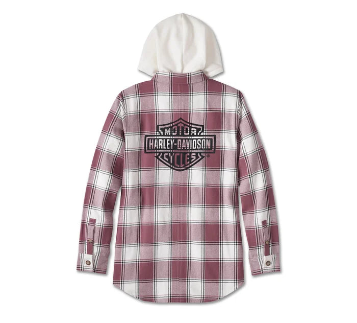 Harley-Davidson® Women's Thrill Seeker Tunic with Removable Hood - YD Plaid - Crushed Berry