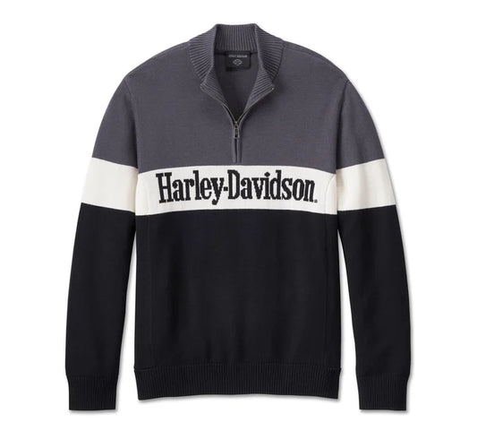 Harley-Davidson® Men's Darting 1/4 Zip Sweater - Colorblocked - Black Beauty