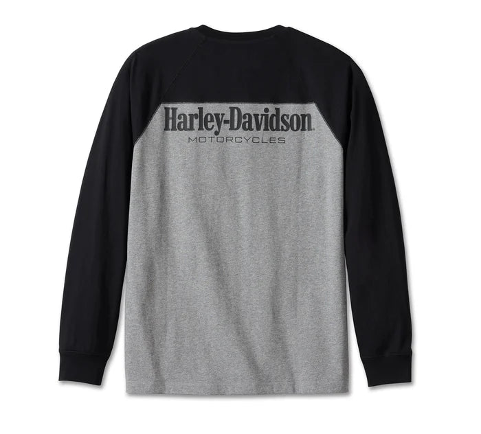 Harley-Davidson® Men's Darting Henley - Colorblocked - Black Beauty