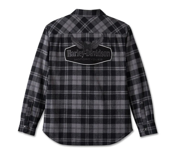 Harley-Davidson® Men's Flying Eagle Zip-Up Flannel - Black Plaid