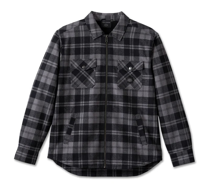 Harley-Davidson® Men's Flying Eagle Zip-Up Flannel - Black Plaid