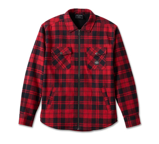 Harley-Davidson® Men's Flying Eagle Zip-Up Flannel - Red Plaid